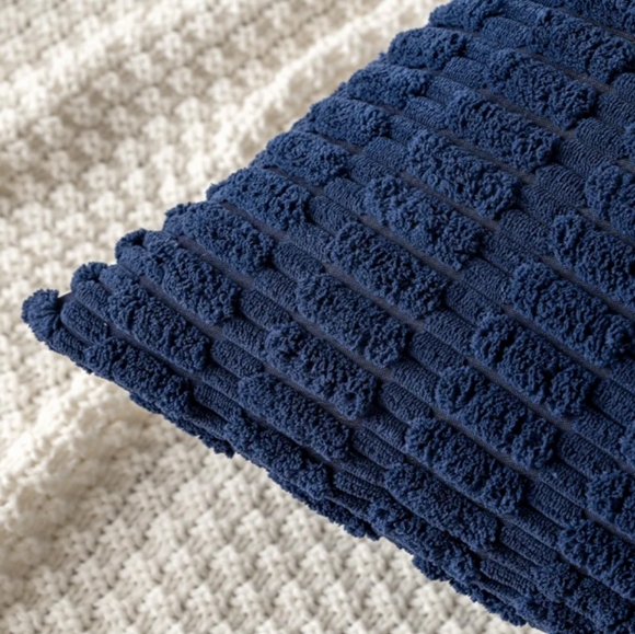 2 Corduroy Pillow Covers Blue 18x18 Inch Soft‎ Boho Striped Farmhouse Classic - Picture 2 of 7